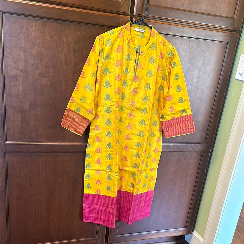 Seasons Brand Yellow Fancy Kurta with matching cudidar pants and dupatta(scarf)